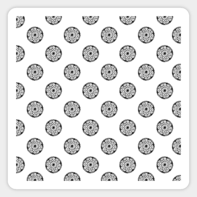 Regular Mandala Pattern in Black and White Sticker by Sandraartist